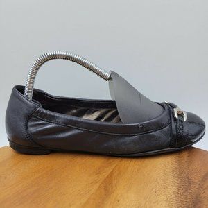 AGL Black Patent Leather Cap Toe Horsebit Ballet Flat Loafer Women's 38 / 8